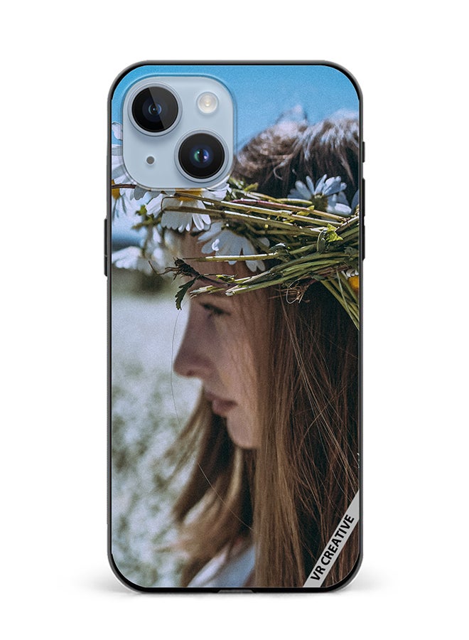 VR CREATIVE Protective Case Cover For Apple iPhone 15 Girl With Flower Crown Design Multicolour - Image 1