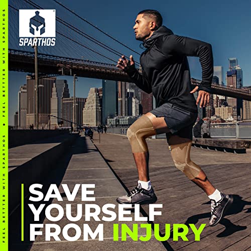 Sparthos Knee Compression Sleeves by (Pair) – Joint Protection and Support for Running, Sports, Knee Pain Relief – Knee Brace for Men and Women (Desert Beige, XX-Large) - Image 4