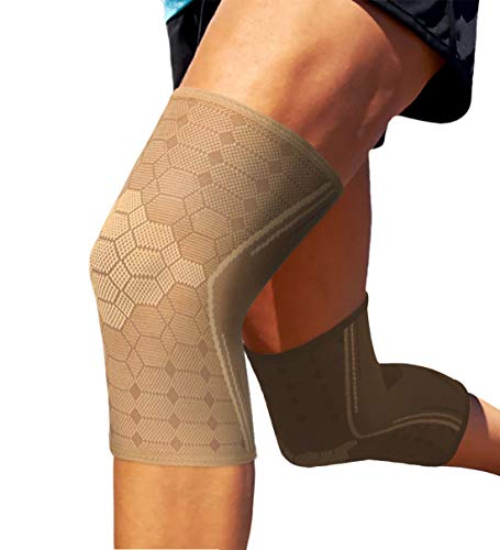 Sparthos Knee Compression Sleeves by (Pair) – Joint Protection and Support for Running, Sports, Knee Pain Relief – Knee Brace for Men and Women (Desert Beige, XX-Large) - Image 1