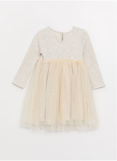 LC WAIKIKI Crew Neck Long Sleeve Tulle Detailed Baby Girl Dress  - Image 3