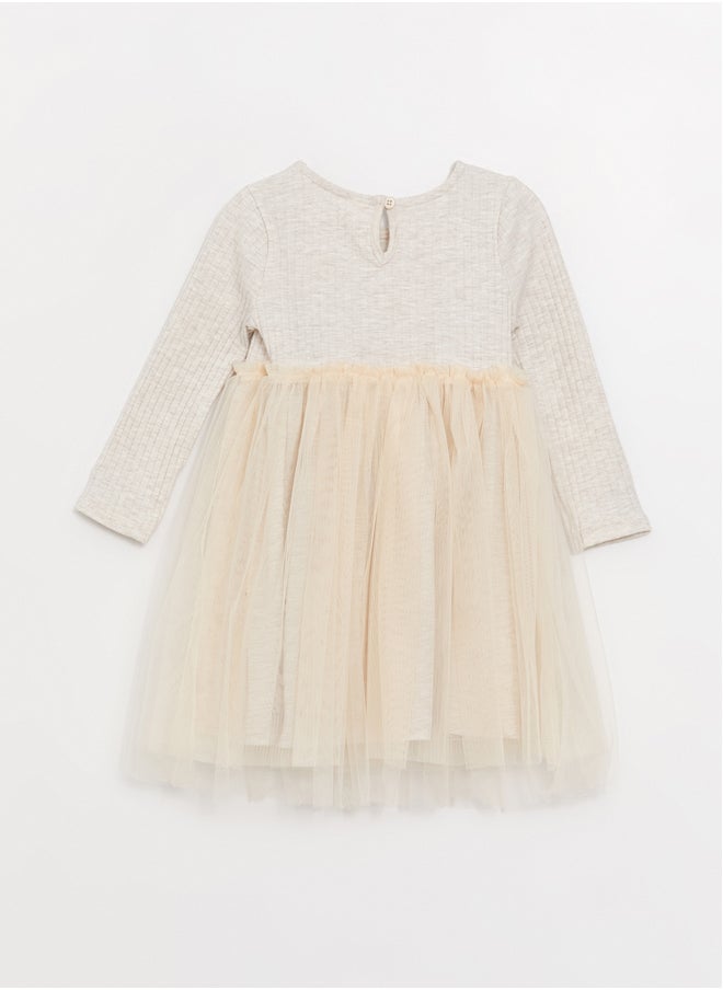 LC WAIKIKI Crew Neck Long Sleeve Tulle Detailed Baby Girl Dress  - Image 3