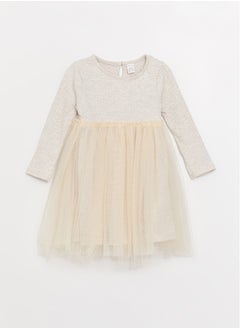 LC WAIKIKI Crew Neck Long Sleeve Tulle Detailed Baby Girl Dress  - Image 1