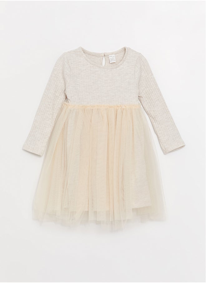 LC WAIKIKI Crew Neck Long Sleeve Tulle Detailed Baby Girl Dress  - Image 1