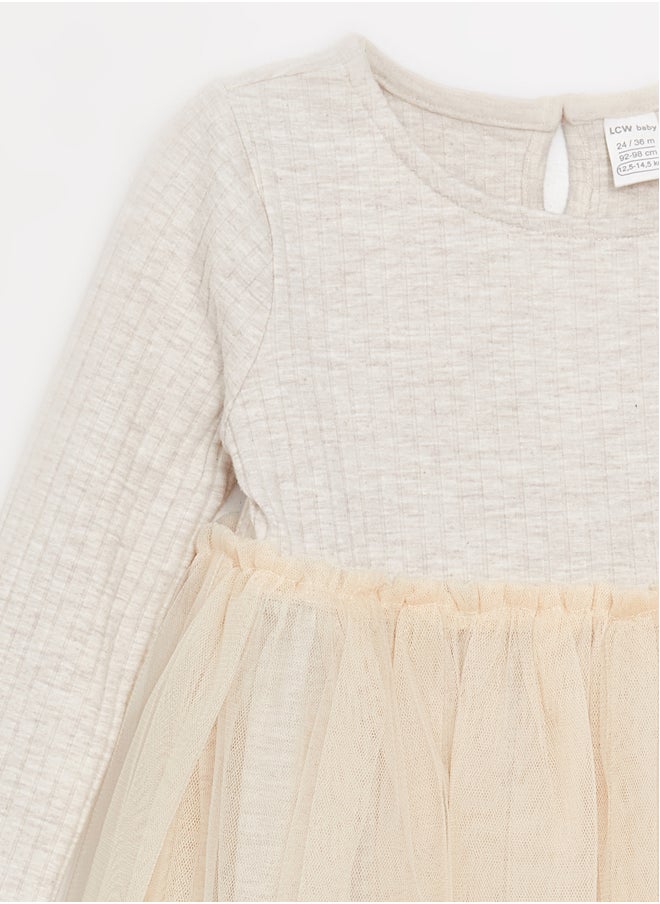 LC WAIKIKI Crew Neck Long Sleeve Tulle Detailed Baby Girl Dress  - Image 2