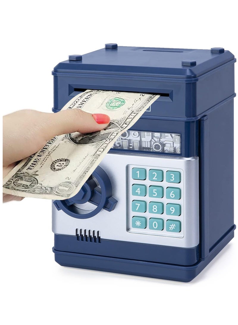 MAGIC VAULT Electronic Piggy Bank Code Lock for Kids Baby Toy, Mini ATM Safe Coin Cash Banks Real Money Saving Box with Password, Auto Money Scroll for Children,Boys Girls Birthday (NAVY) - Image 1