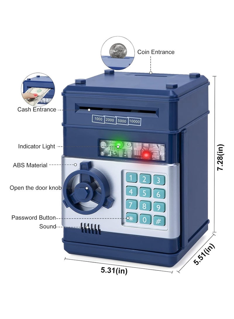 MAGIC VAULT Electronic Piggy Bank Code Lock for Kids Baby Toy, Mini ATM Safe Coin Cash Banks Real Money Saving Box with Password, Auto Money Scroll for Children,Boys Girls Birthday (NAVY) - Image 2