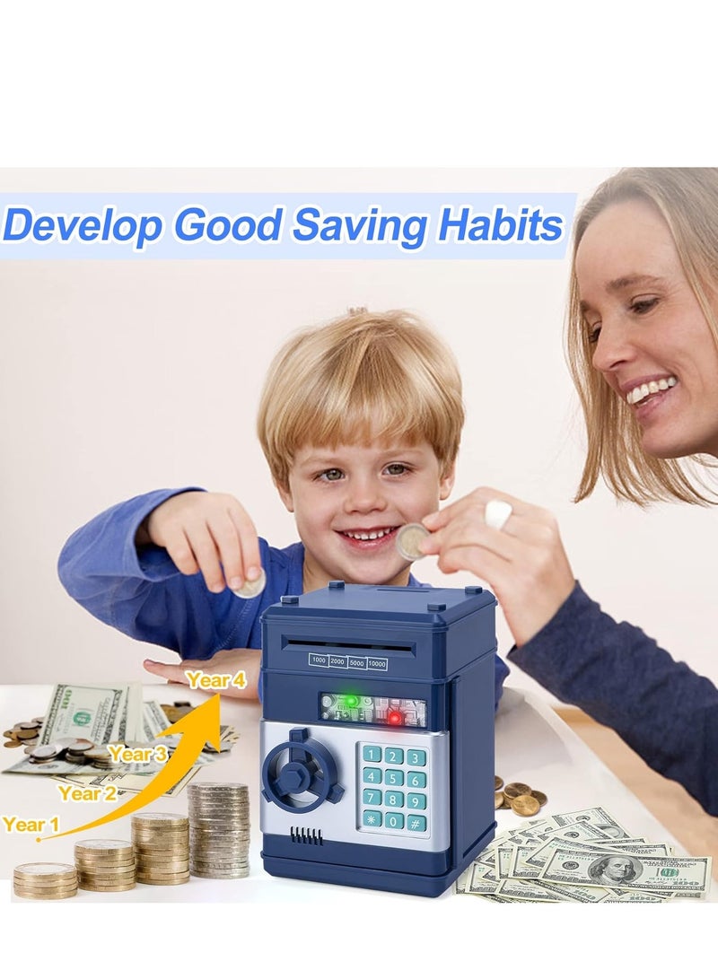 MAGIC VAULT Electronic Piggy Bank Code Lock for Kids Baby Toy, Mini ATM Safe Coin Cash Banks Real Money Saving Box with Password, Auto Money Scroll for Children,Boys Girls Birthday (NAVY) - Image 3