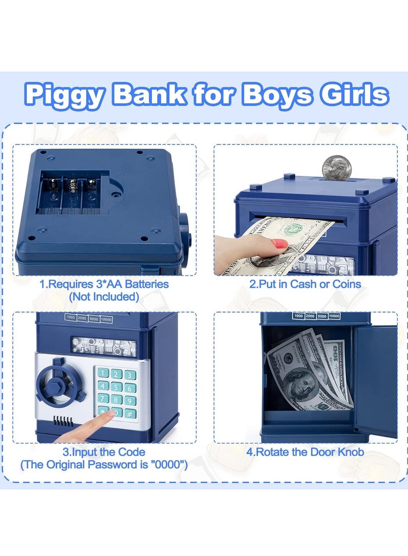 MAGIC VAULT Electronic Piggy Bank Code Lock for Kids Baby Toy, Mini ATM Safe Coin Cash Banks Real Money Saving Box with Password, Auto Money Scroll for Children,Boys Girls Birthday (NAVY) - Image 4
