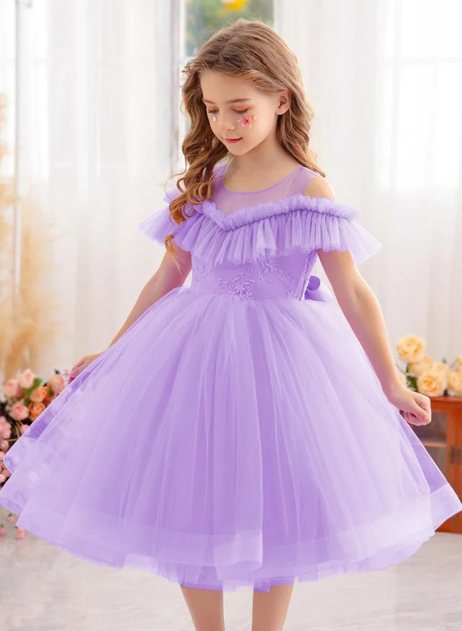 Take Two  Girls Ruffle Hem Lace Patchwork Bow Party Dress for Women | Best Price UAE