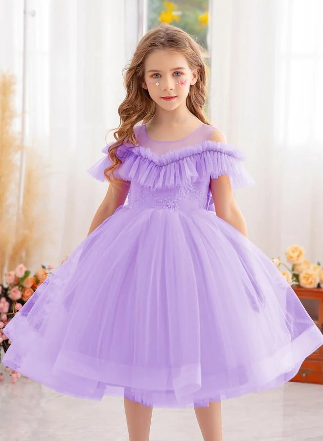 تايك تو فستان حفلات للفتيات بتفاصيل دانتيل وفيونكة وحافة مكشكشة