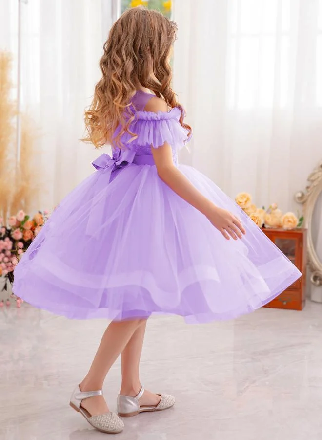 تايك تو فستان حفلات للفتيات بتفاصيل دانتيل وفيونكة وحافة مكشكشة