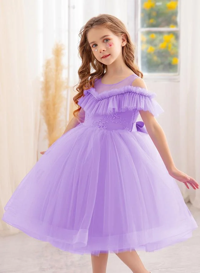 Take Two  Girls Ruffle Hem Lace Patchwork Bow Party Dress for Women | Best Price UAE