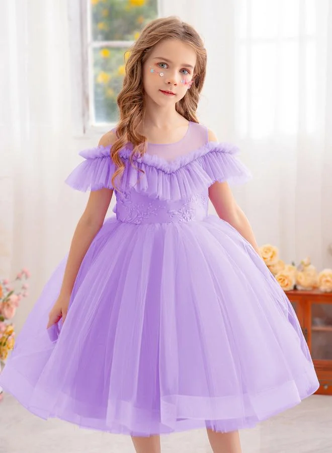 Take Two  Girls Ruffle Hem Lace Patchwork Bow Party Dress for Women | Best Price UAE