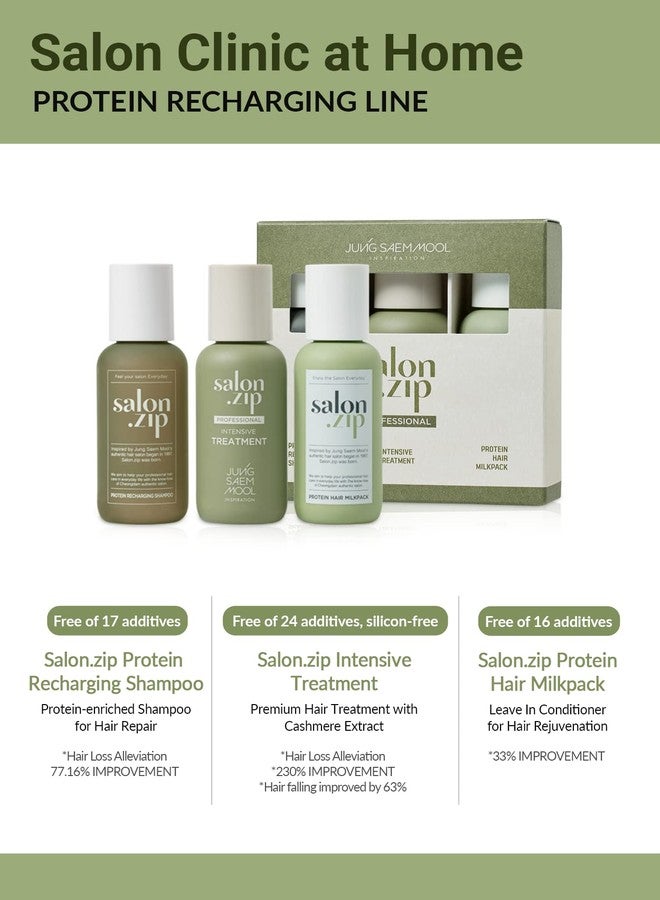 JUNG SAEM MOOL [JUNGSAEMMOOL OFFICIAL] Salon.ZIP Home Clinic Mini Trial Kit 3ea (Recharging Shampoo 50g+Hair Milk Pack 50ml+Intensive Treatment 50ml) | Shampoo Travel kit - Image 5