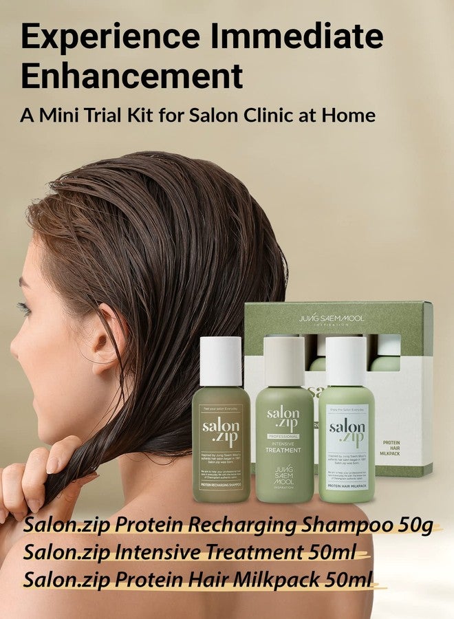 JUNG SAEM MOOL [JUNGSAEMMOOL OFFICIAL] Salon.ZIP Home Clinic Mini Trial Kit 3ea (Recharging Shampoo 50g+Hair Milk Pack 50ml+Intensive Treatment 50ml) | Shampoo Travel kit - Image 2