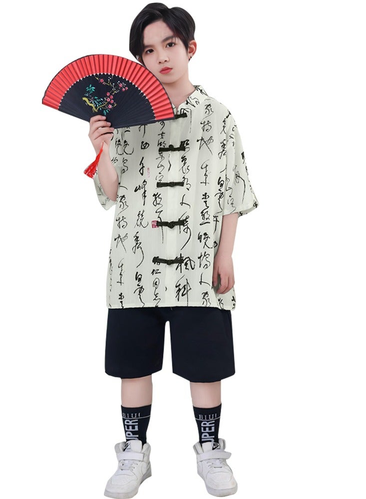 LiangSanZhi Chinese boys Summer Uniform Top Shirt shorts Set Outfit Chinese boys Children’s Day performance suit costumes suit - Image 2