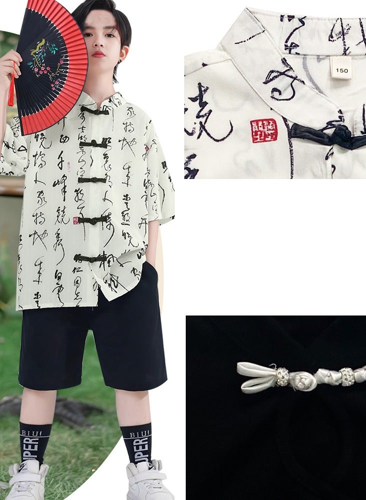 LiangSanZhi Chinese boys Summer Uniform Top Shirt shorts Set Outfit Chinese boys Children’s Day performance suit costumes suit - Image 3