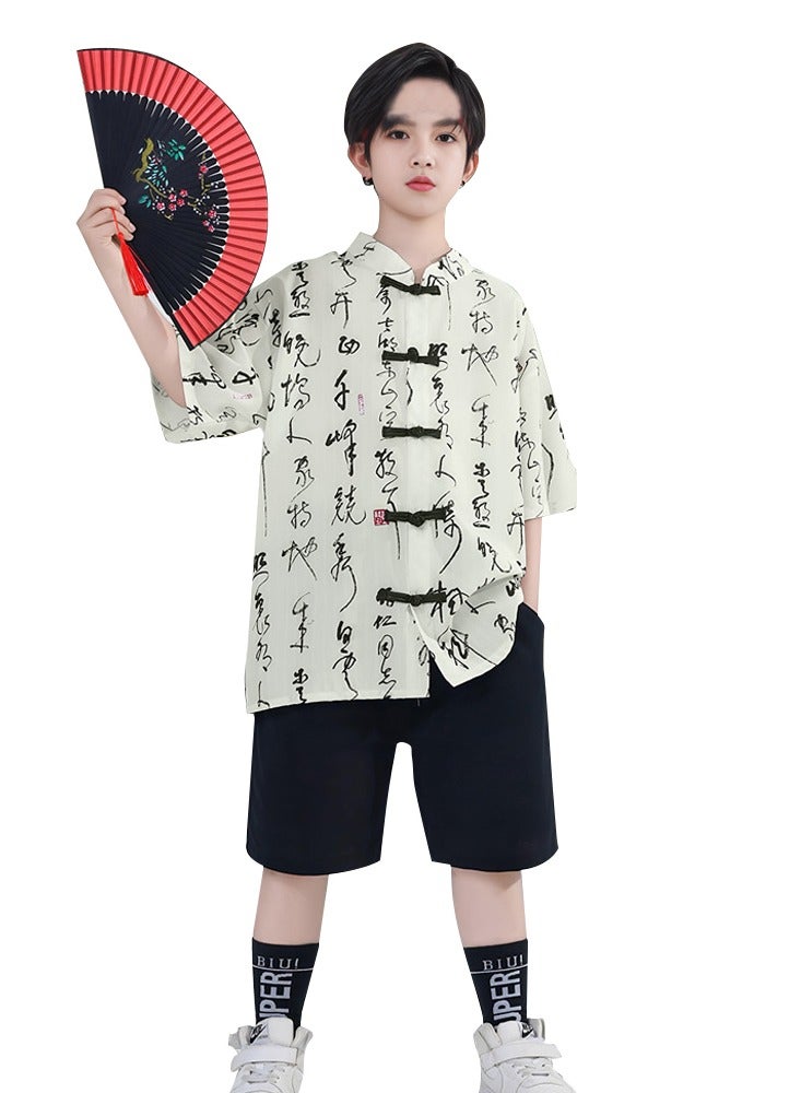 LiangSanZhi Chinese boys Summer Uniform Top Shirt shorts Set Outfit Chinese boys Children’s Day performance suit costumes suit - Image 1
