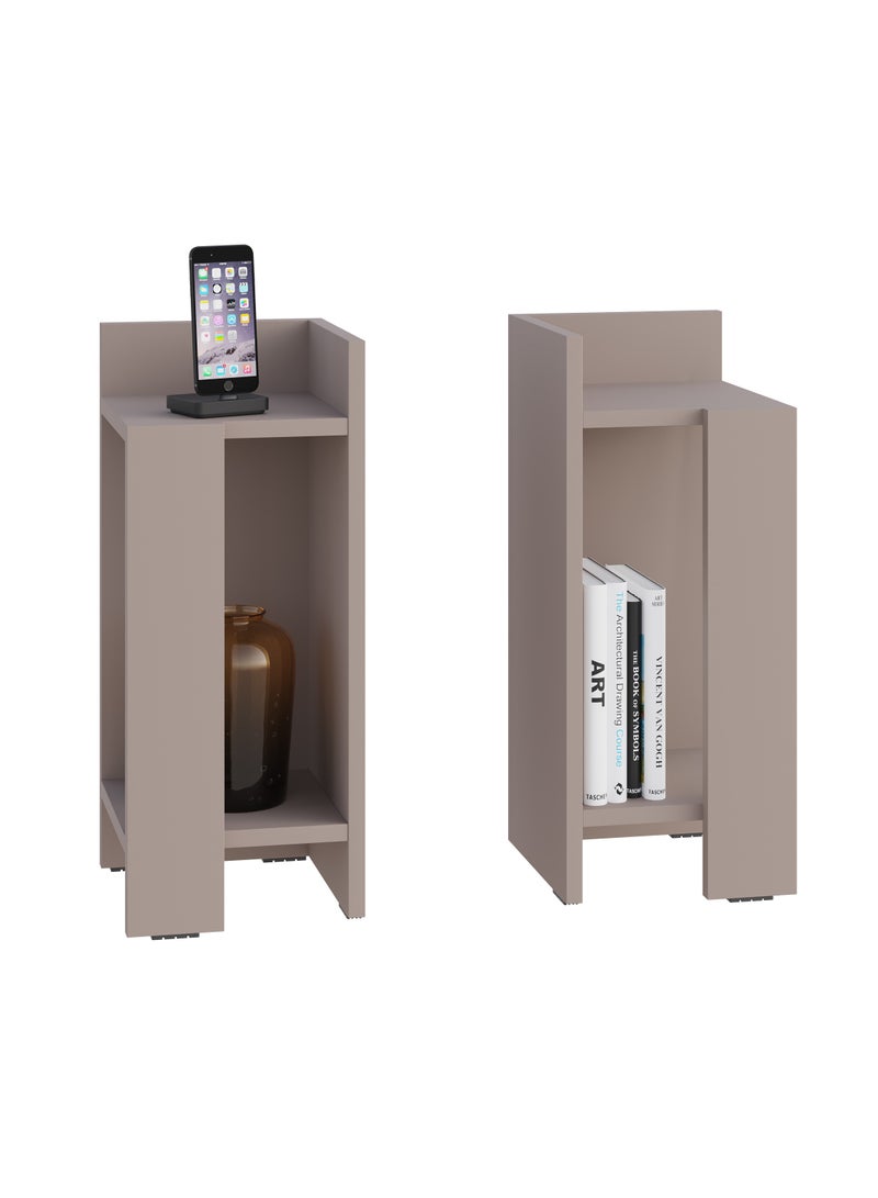 موراه طقم طاولة جانبية عصرية من موراه هوم إيلوس | طاولة جانبية متعددة الاستخدامات لغرفة النوم والمعيشة | مساحة تخزين بطابقين | ٢٥×٦٠×٢٥ سم | موكا فاتح - Image 2