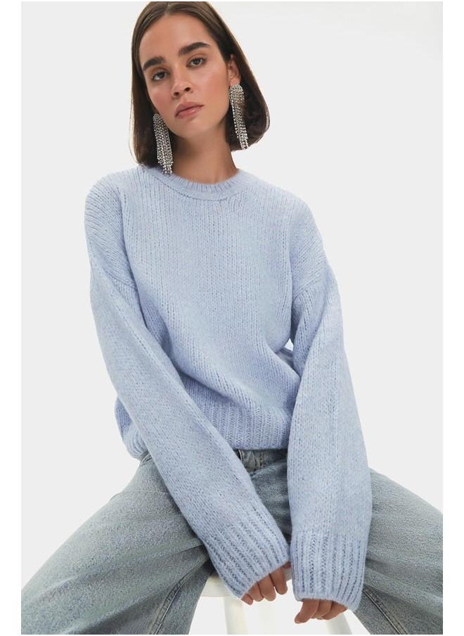 JUNE - June Women Wide Fit Soft Texture Basic Knitwear Sweater Light Blue - Image 1
