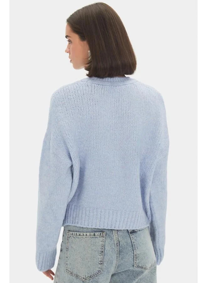 JUNE June Women Wide Fit Soft Texture Basic Knitwear Sweater Light Blue