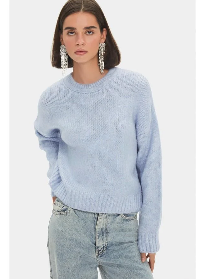 JUNE June Women Wide Fit Soft Texture Basic Knitwear Sweater Light Blue