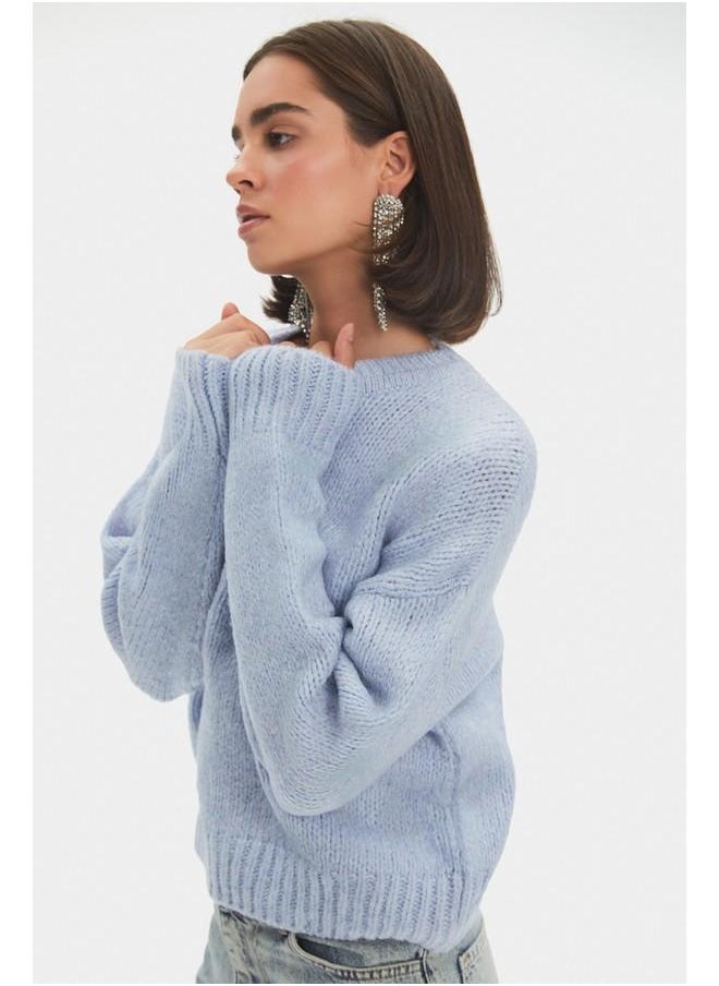 JUNE - June Women Wide Fit Soft Texture Basic Knitwear Sweater Light Blue - Image 1