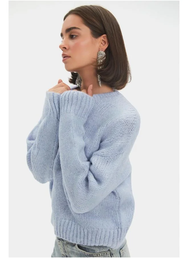 جون June Women Wide Fit Soft Texture Basic Knitwear Sweater Light Blue