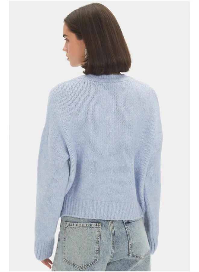 جون June Women Wide Fit Soft Texture Basic Knitwear Sweater Light Blue