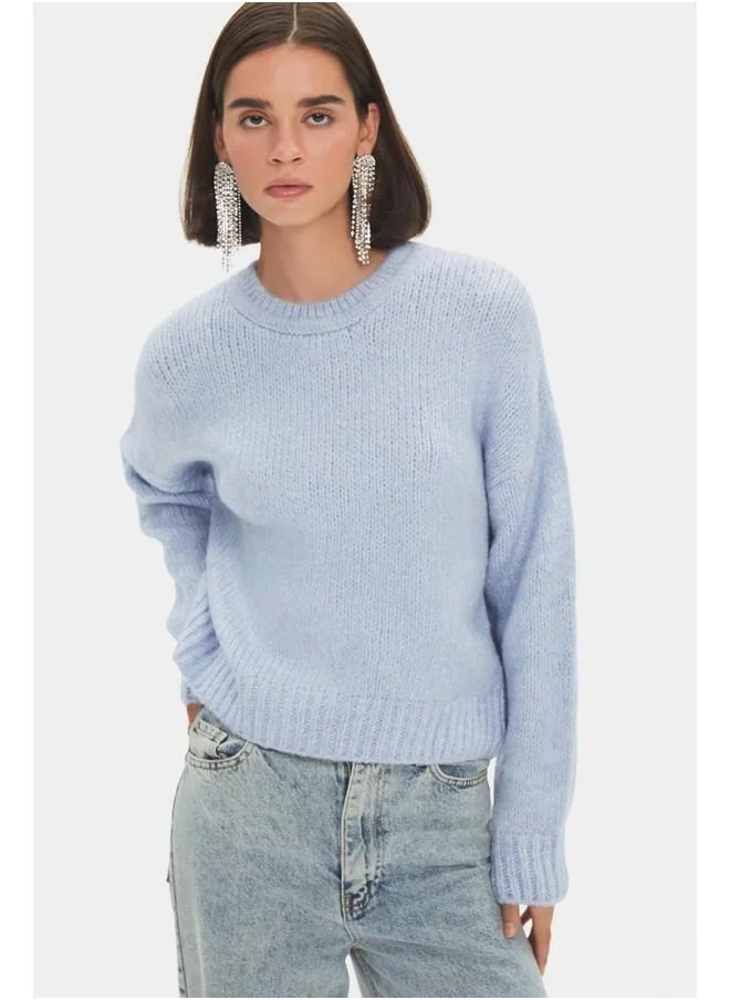 جون June Women Wide Fit Soft Texture Basic Knitwear Sweater Light Blue