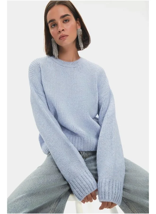 جون June Women Wide Fit Soft Texture Basic Knitwear Sweater Light Blue