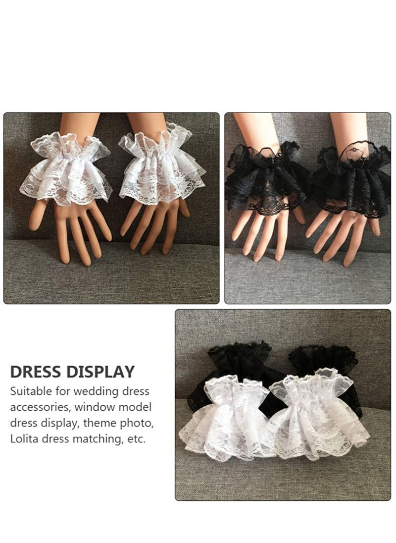 KASTWAVE 2 Pairs Lace Sleeves Mittens Women White Mittens Cuff Bracelet for Women White Wrist Cuff Steampunk Wrist Cuff Sunblock Lace Gloves Lace Hand Gloves Short Lace Gloves Bride  - Image 4