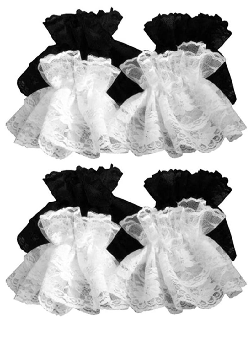 KASTWAVE 2 Pairs Lace Sleeves Mittens Women White Mittens Cuff Bracelet for Women White Wrist Cuff Steampunk Wrist Cuff Sunblock Lace Gloves Lace Hand Gloves Short Lace Gloves Bride  - Image 1