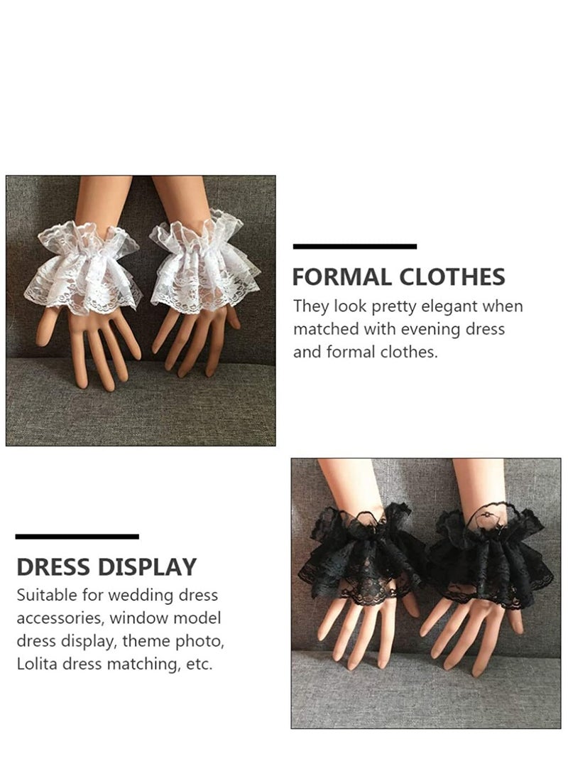 KASTWAVE 2 Pairs Lace Sleeves Mittens Women White Mittens Cuff Bracelet for Women White Wrist Cuff Steampunk Wrist Cuff Sunblock Lace Gloves Lace Hand Gloves Short Lace Gloves Bride  - Image 3