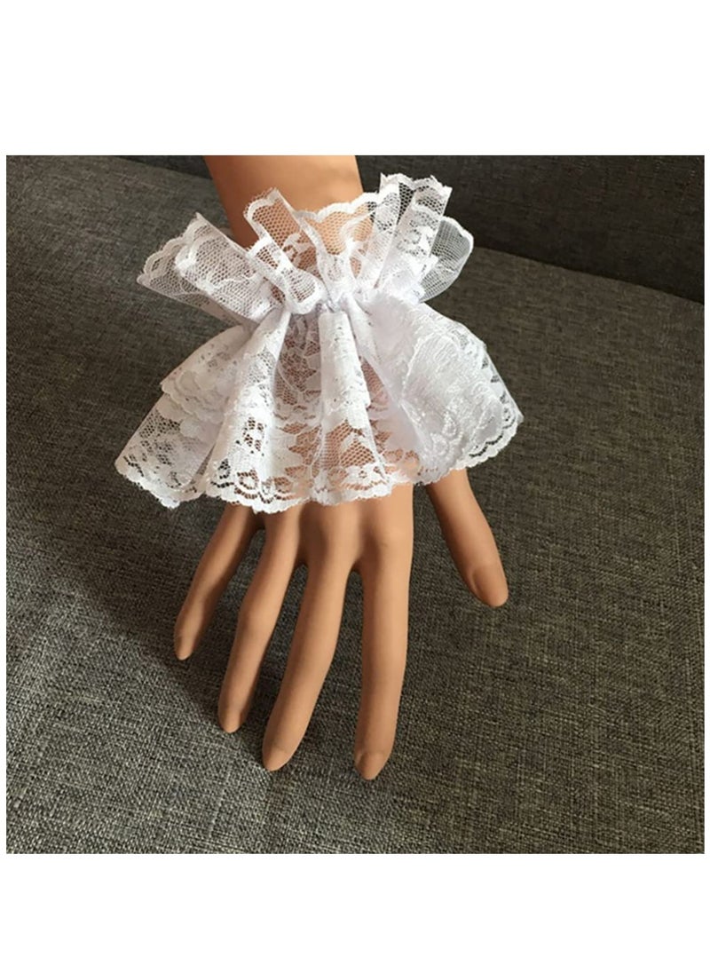 KASTWAVE 2 Pairs Lace Sleeves Mittens Women White Mittens Cuff Bracelet for Women White Wrist Cuff Steampunk Wrist Cuff Sunblock Lace Gloves Lace Hand Gloves Short Lace Gloves Bride  - Image 2