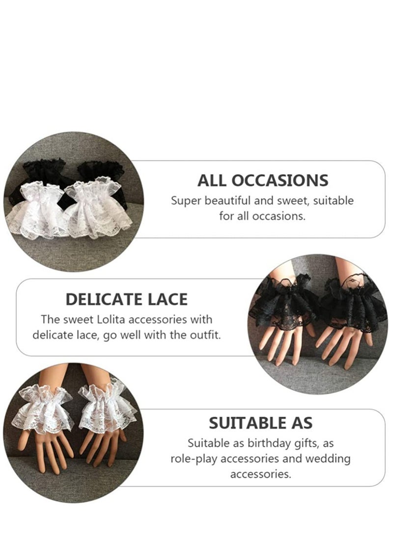 KASTWAVE 2 Pairs Lace Sleeves Mittens Women White Mittens Cuff Bracelet for Women White Wrist Cuff Steampunk Wrist Cuff Sunblock Lace Gloves Lace Hand Gloves Short Lace Gloves Bride  - Image 5