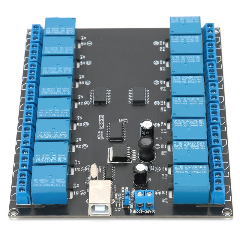 وحدة ترحيل مُتحكم بها عبر USB بـ 16 قناة 9-36 فولت SPST لوحة معزولة بصرياً - أقصى حمل 10 أمبير للروبوتات وأتمتة المنازل - Image 4