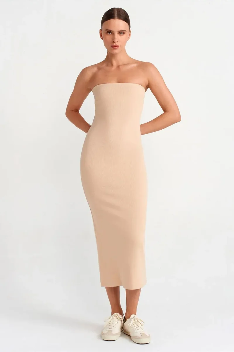 ديلفين DILVIN Strapless Bodycon Midi Dress
