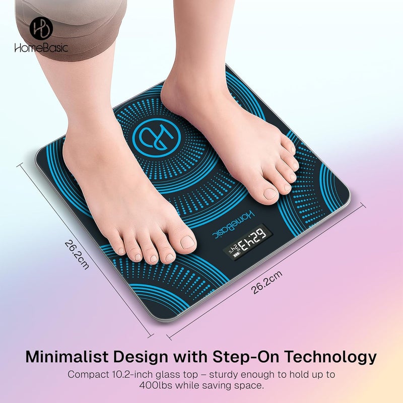 Home Basic ميزان وزن رقمي للجسم | ميزان بوزن زجاجي مقوى | سعة 180 كجم، 4 أوضاع وحدات، دقة عالية 0.1 جرام، ميزة الخطوة، تشغيل/إيقاف تلقائي، شاشة LCD، قياس درجة الحرارة - Image 5