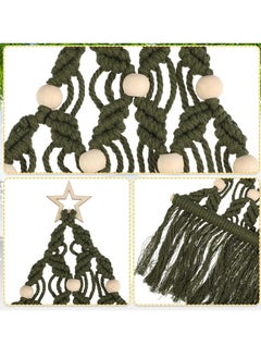 Antikiano 2 Pcs Christmas Tree Macrame Wall Hanging Boho Christmas Woven Ornament with LED Lights Wall Mounted Decor, 15.6 x 10 Inch Xmas Tapestry Wall Hanging Craft Hanging Decoration, White Green  - Image 3