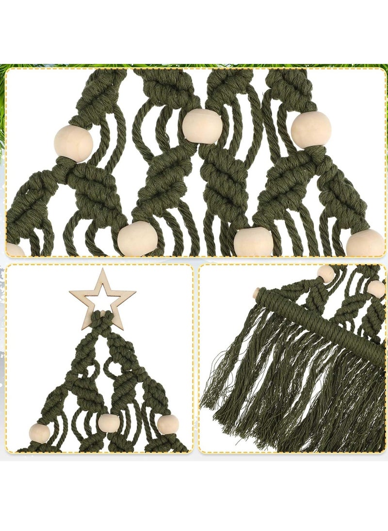 Antikiano 2 Pcs Christmas Tree Macrame Wall Hanging Boho Christmas Woven Ornament with LED Lights Wall Mounted Decor, 15.6 x 10 Inch Xmas Tapestry Wall Hanging Craft Hanging Decoration, White Green  - Image 3