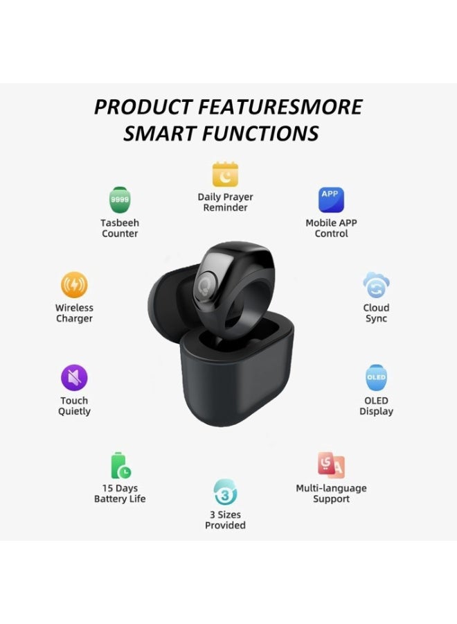 خاتم الذكر الذكي - جود | تسبيح ذكي 3 في 1 فليكس لايت لحساب الأذكار، مزود بثلاث مقاسات متوافقة (18 ملم / 20 ملم / 22 ملم) | الإصدار الأسود - Image 5
