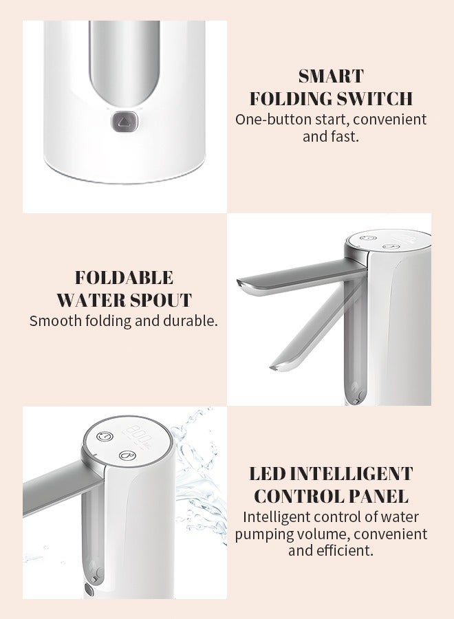 Foldable Water Bottle Pump, One-Button Switch Water Dispenser Pump With LED Smart Control Panel, 2-5 Gallon Bucket Pump, Food-Grade Safe Material, Type-C Fast Charging, Ideal for Home, Office or Outdoor Activities  - Image 3
