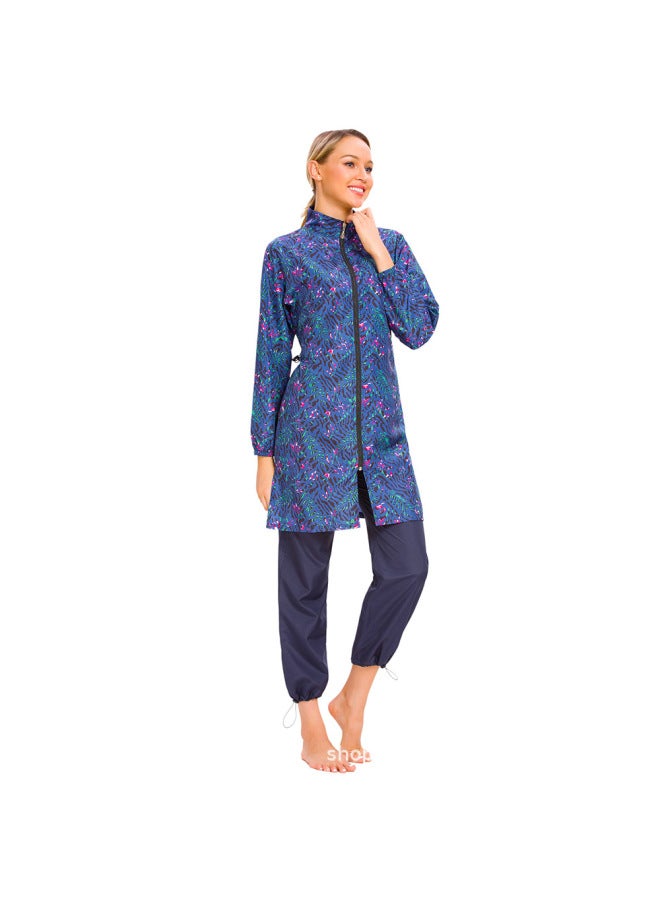 Generic Amazon Cross-border Foreign Trade Muslim Swimsuit Women's Printed Conservative Swimsuit Three-piece Zipper With Hood M052