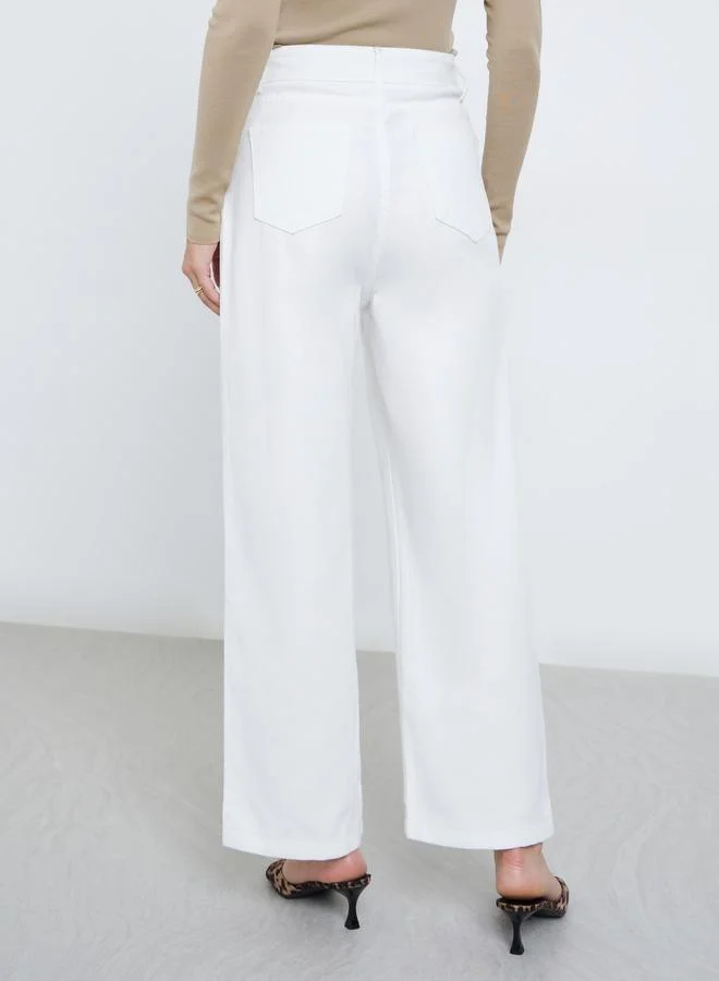 تايك تو بنطال جينز بخصر متوسط وقصة أرجل واسعة