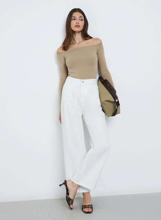 Take Two Take Two Solid Mid Rise Wide Leg Jeans