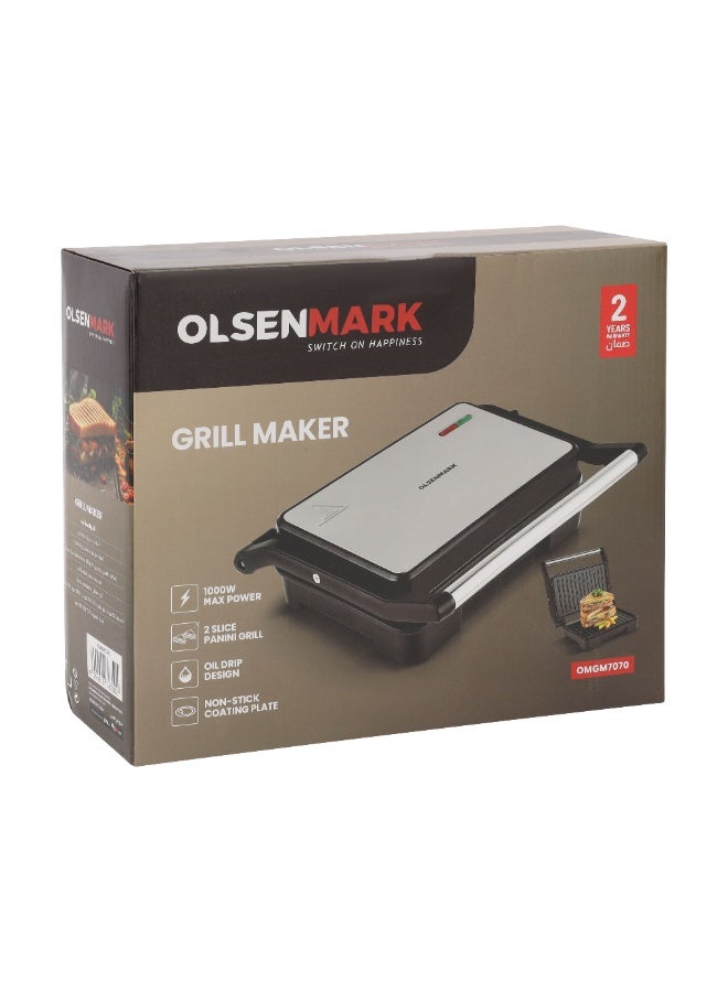 أولسنمارك أولسن مارك 1000 واط صانع الشواء ذو شريحتين – OMGM7070 | لوحات غير لاصقة، شواء مفتوح 180°، أضواء مؤشر مزدوجة | مثالي للسندويشات، البانيني، البرغر | أسود وفضي، ضمان لمدة سنتين - Image 2