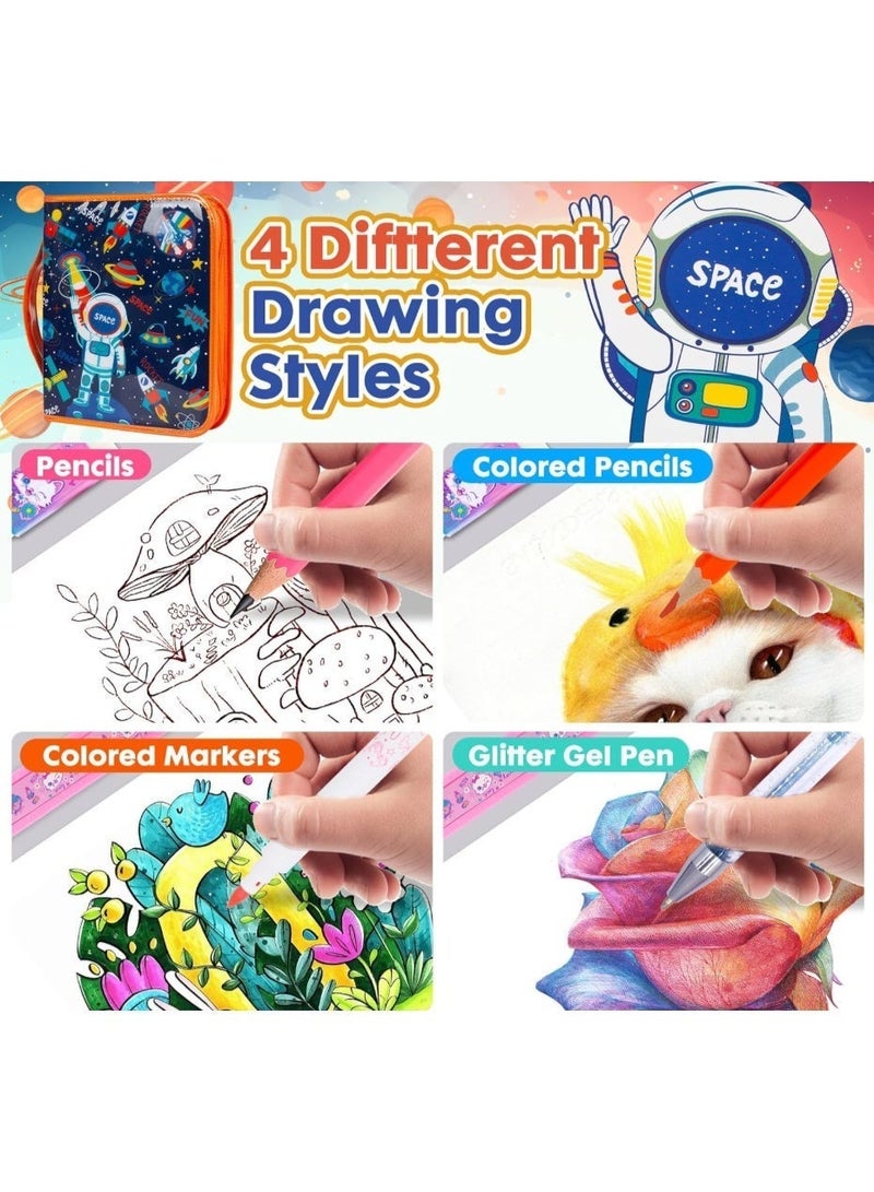 VEST Kids Painting Stationery Set 20×25×3.5cm for Children Graffiti Art Creation Painting Enlightenment Daily Writing Aerospace Space Cartoon Pattern Portable Zipper Full Painting Stationery Gift Box Colored Pencils Creative Markers Pen Multicolour notebook stationery set - Image 4