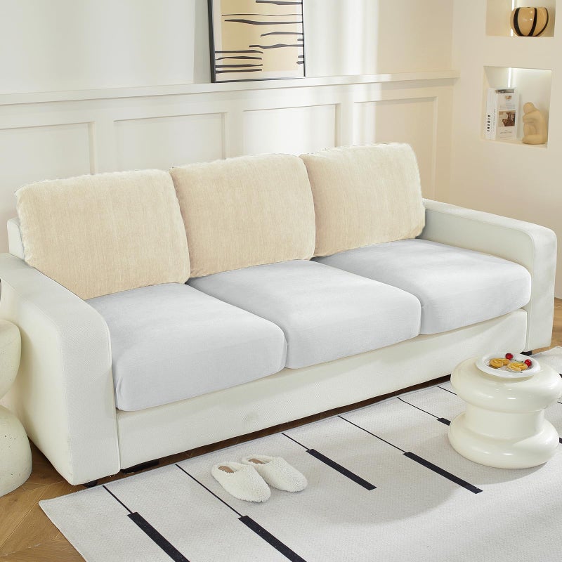 WEYOND Couch Cushion Covers for L Shaped Sectional Sofa Softer Chenille Large Sofa Covers Washable NonSlip Individual Stretch Couch Cover 3Pack Back Backrest Covers Beige - Image 2