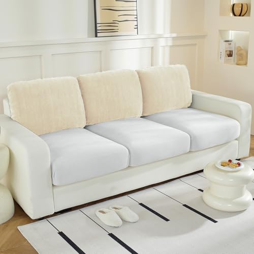 WEYOND Couch Cushion Covers for L Shaped Sectional Sofa Softer Chenille Large Sofa Covers Washable NonSlip Individual Stretch Couch Cover 3Pack Back Backrest Covers Beige - Image 1